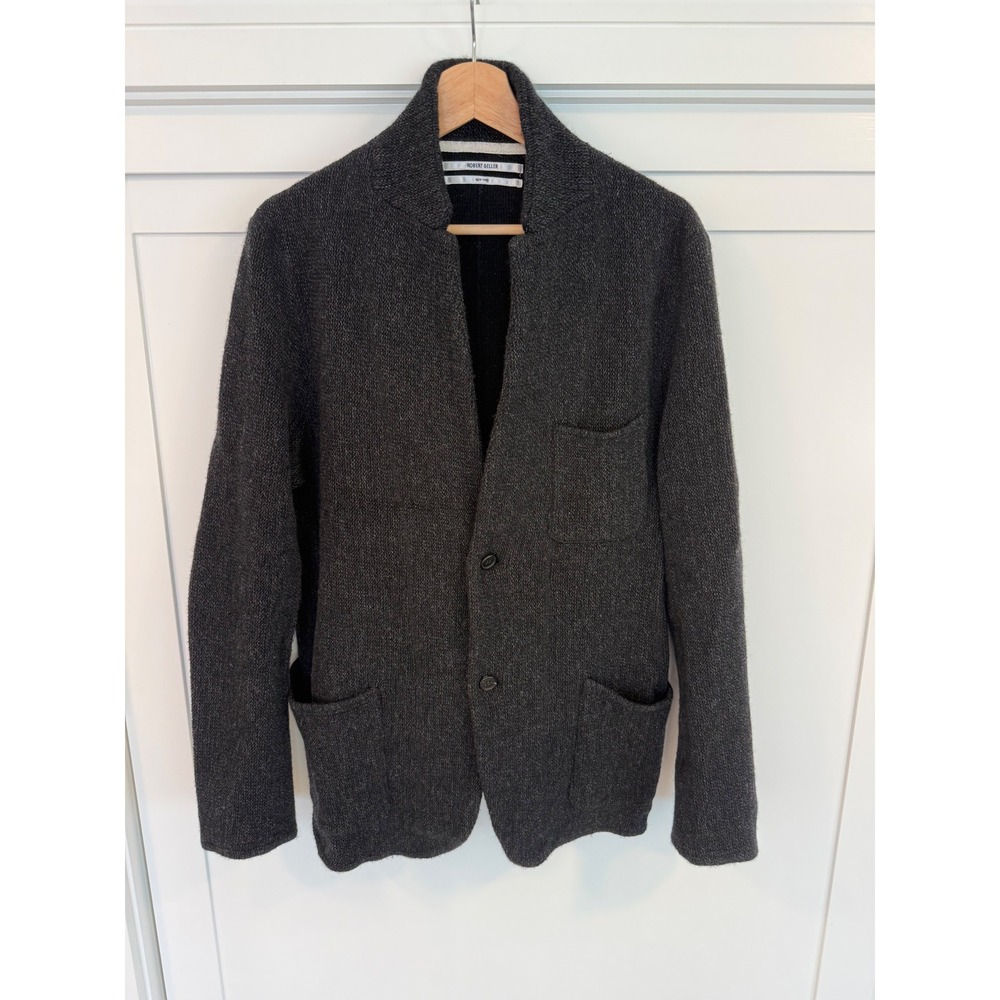 Robert Geller Mens Wool Blens Knit Sweater Blazer Jacket Charcoal Gray- S